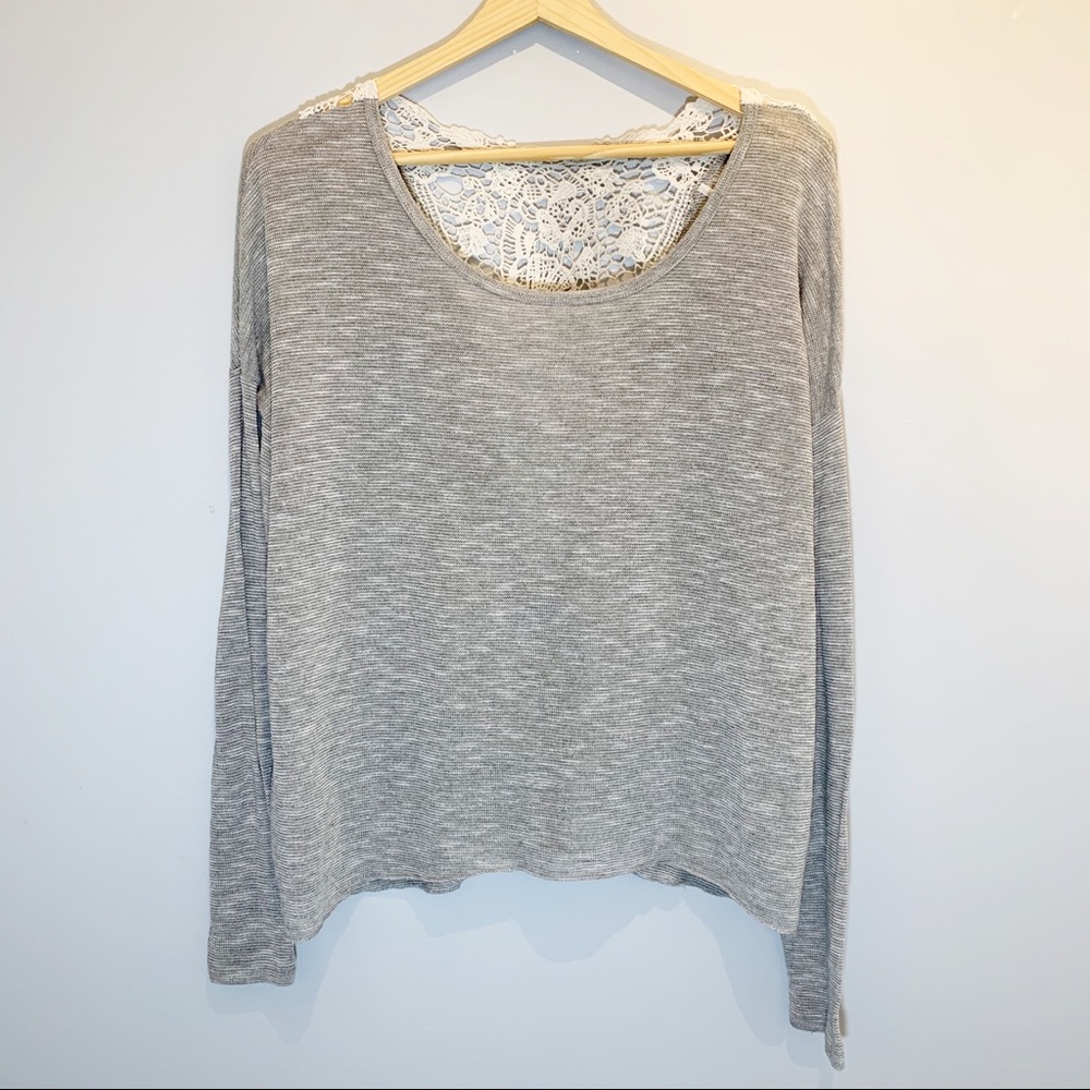 Grey Light-Weight Top with Crocheted Lace
